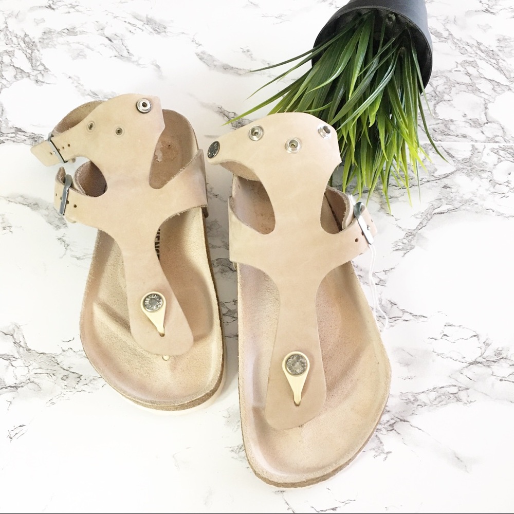 Birkenstock light tan with ankle straps sandals 37